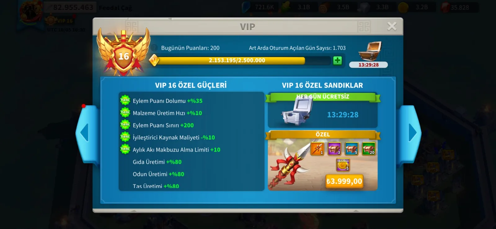 Vip 16 26 efsanevi ekipman gelişime açık hesap...